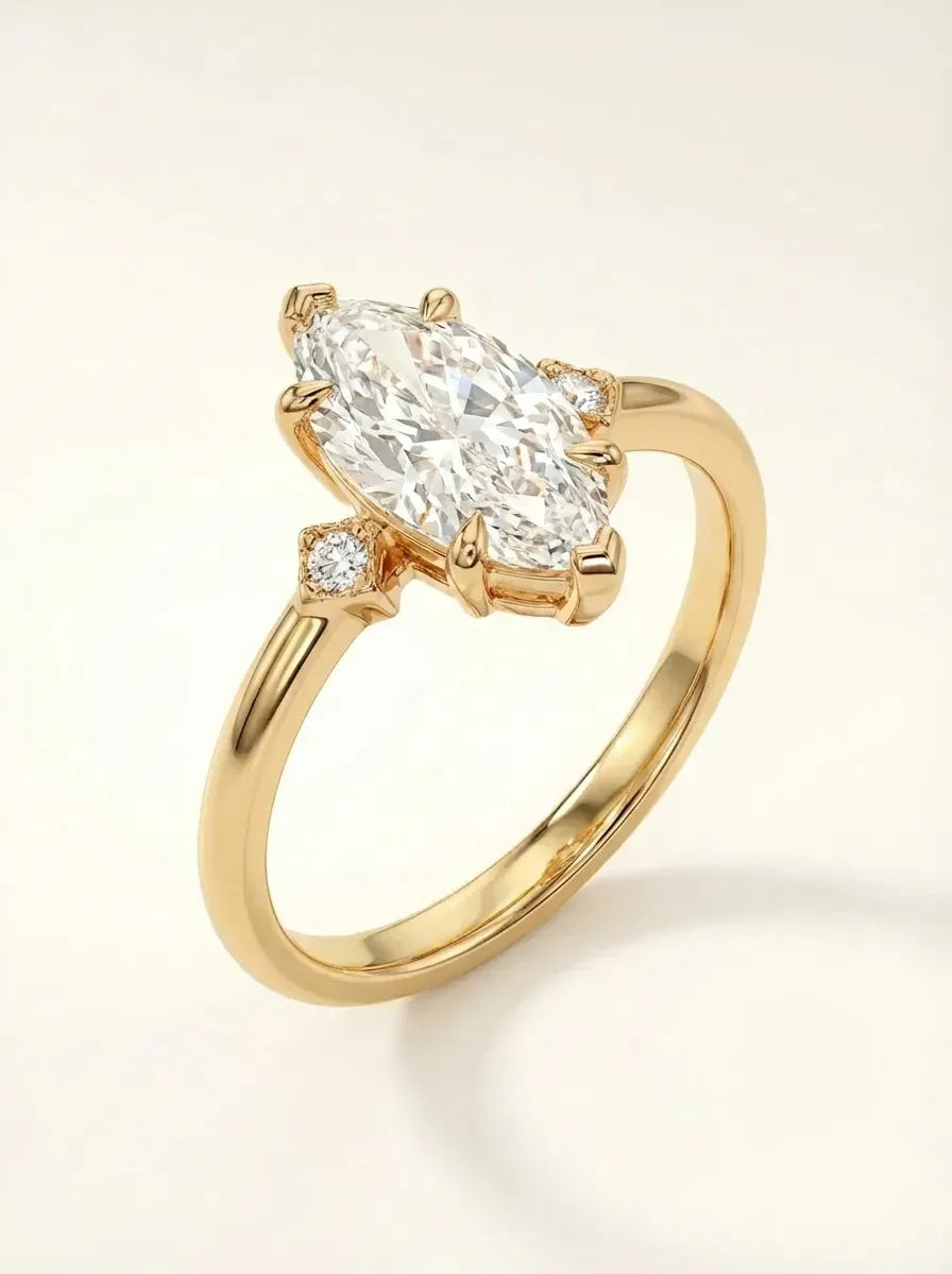Three-stone ring with 2.00 ct Marquise diamond