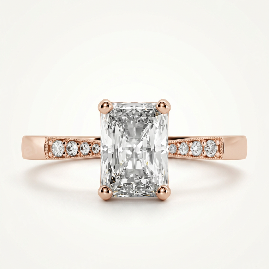 Elegantiškas radiant cut žiedas su milgrain detalėmis