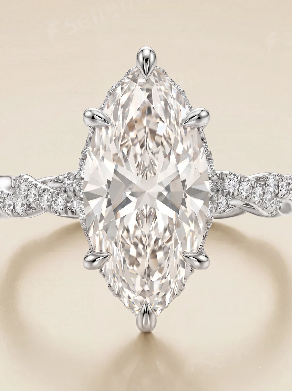 Pavé žiedas su 2,00 ct Marquise deimantu