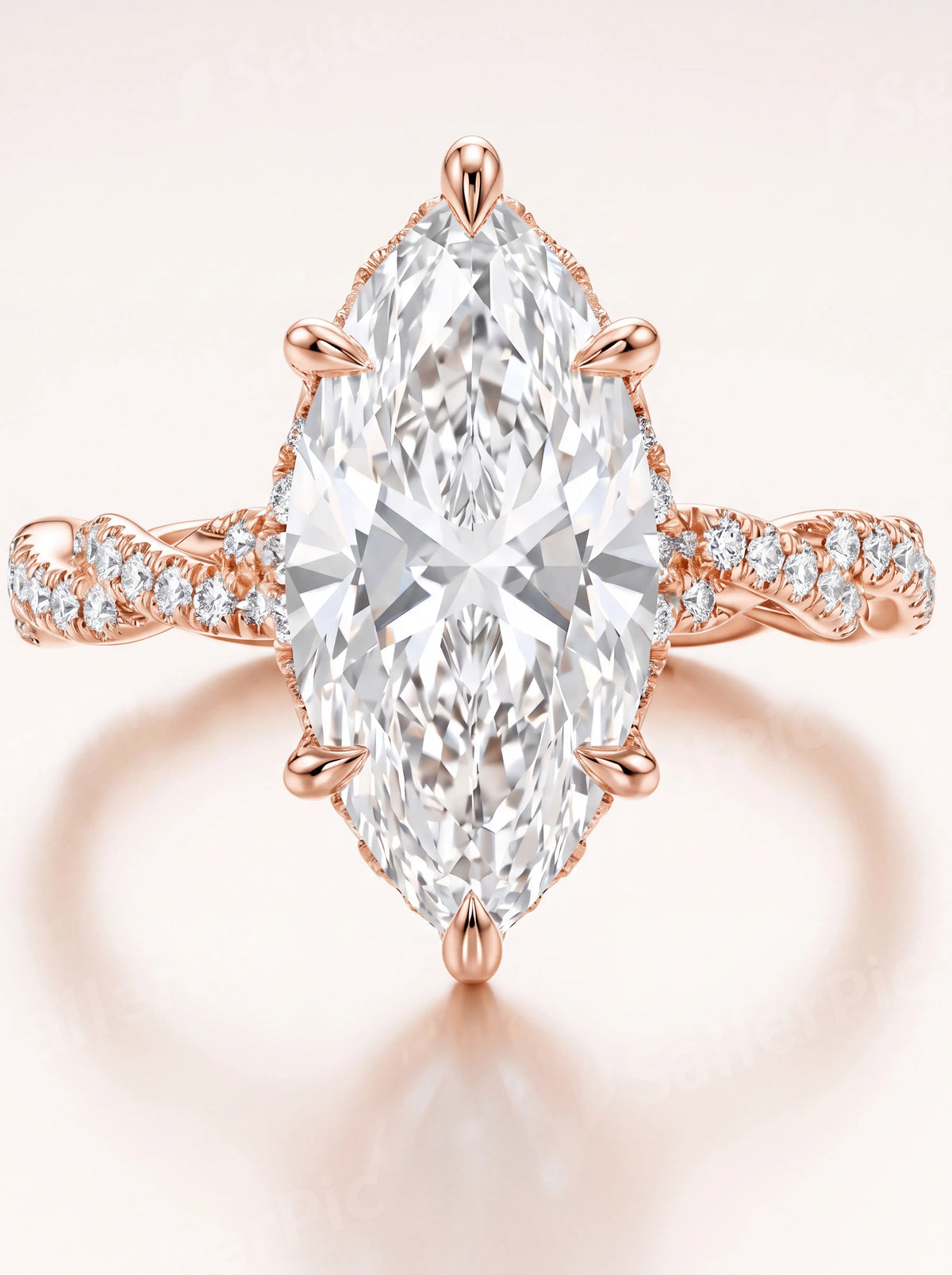 Pavé žiedas su 2,00 ct Marquise deimantu