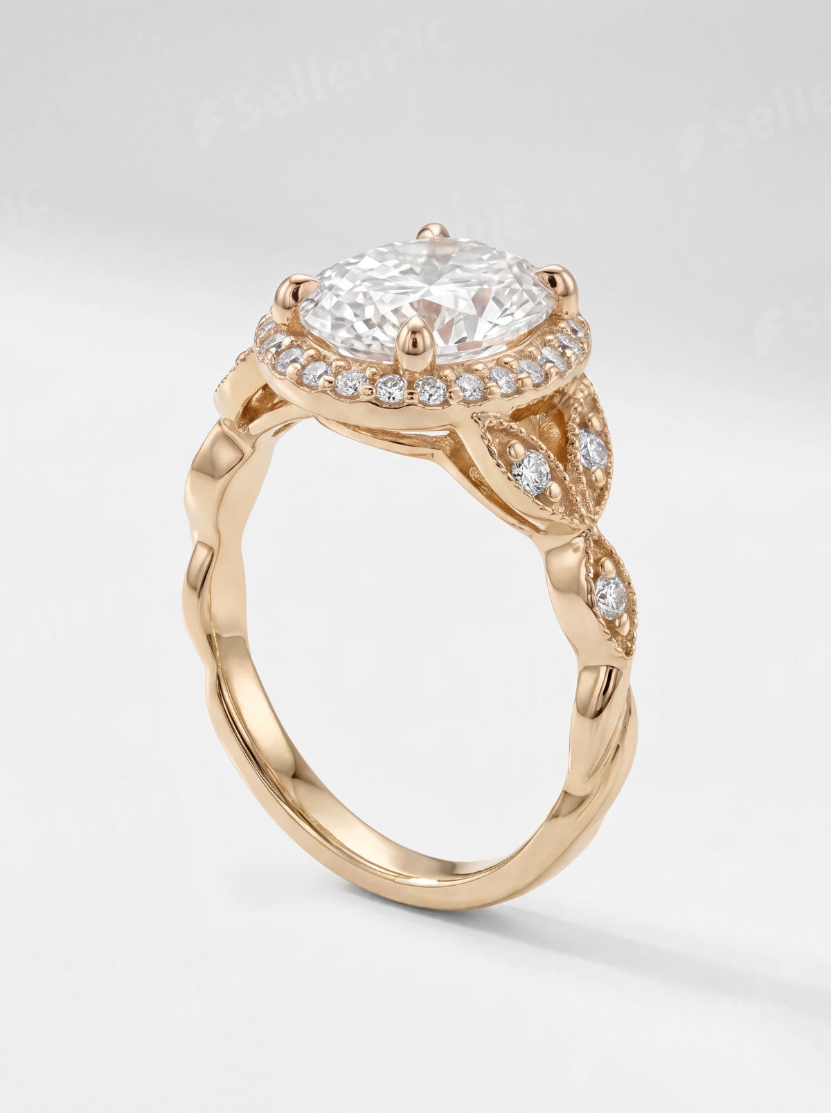 Nature-inspired halo ring with a 2.00 ct Oval diamond