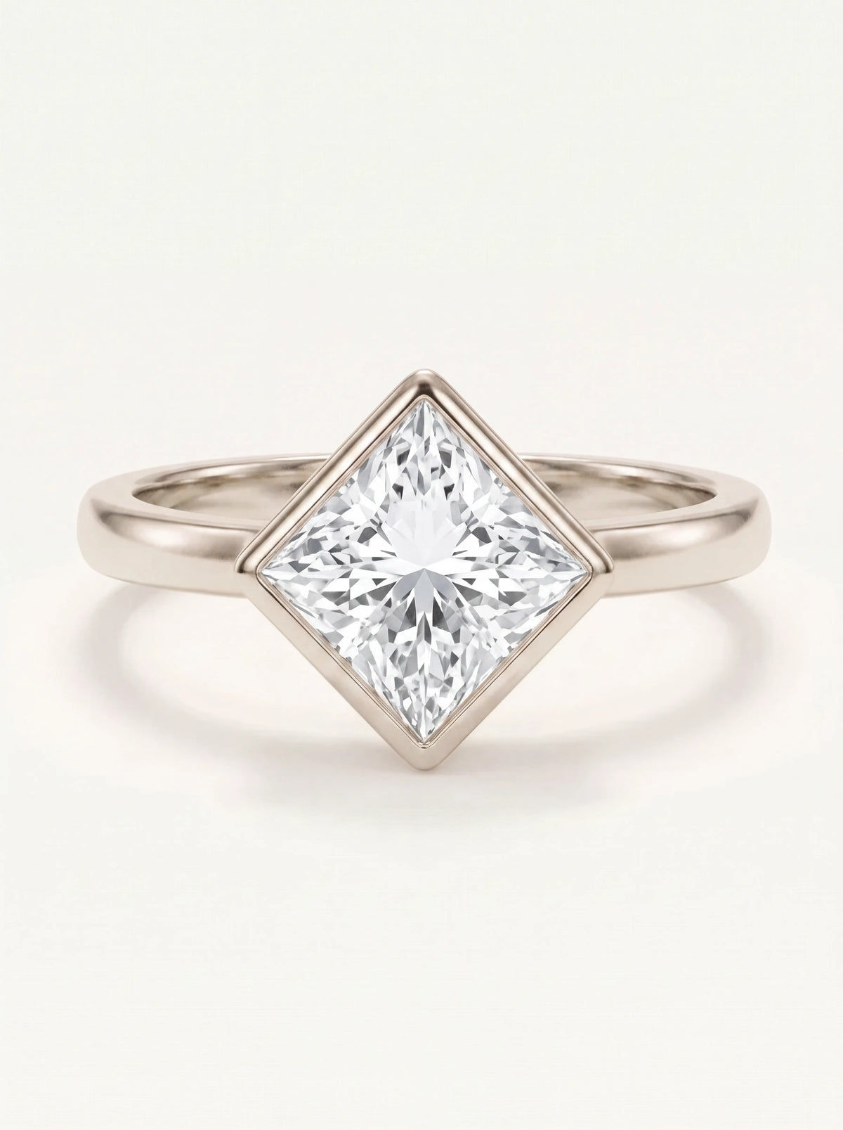 Bezel ring with 2.00 ct Princess diamond
