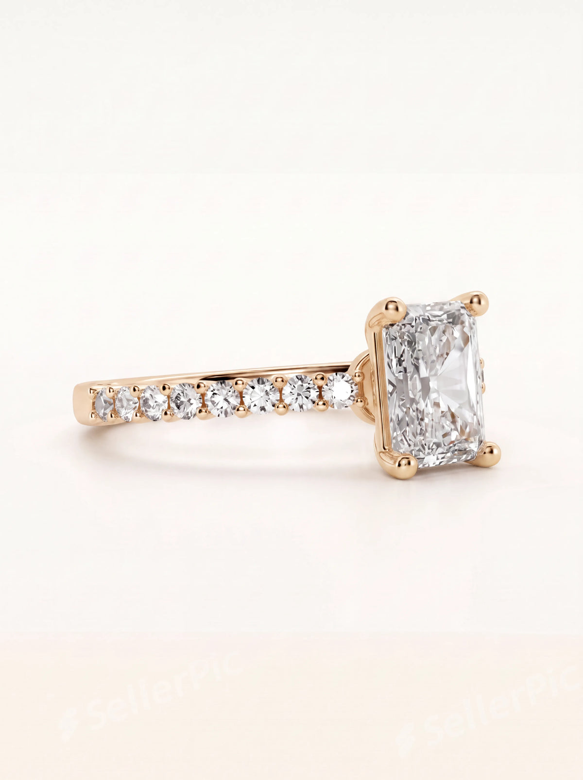 Cathedral pavé ring with a 2.00 ct Radiant diamond